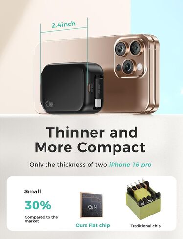 2-in-1 Retractable Wall Charger Plug with USB C Port and 27in/70cm Type C Cable,Travel Essentials 30W Fast Charging Foldable Block for iPhone 16/15/,iPad,Galaxy,Pixel-Black in Kuwait