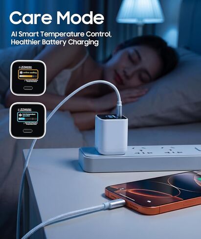 Smart Display Charger,USB C Charger Block with 6.6FT USB-C Cable,45W Max GaN Phone Charger 90° Foldable Plug,Smart Recognition,Care Mode,Real-Time Display for iPhone 17/16/15 & iPad Pro Series in Kuwait