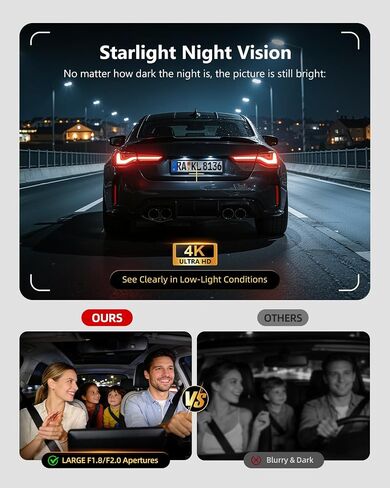 4K Dash Cam Front and Rear, HDR Night Vision Dash Camera for Cars 64GB Card 5.8GHz WiFi6 up to 20MB/s APP Control Dash Cams Built-in GPS, G-Sensor, Loop Recording, 170°Wide Angle, 24H Parking Mode in Kuwait