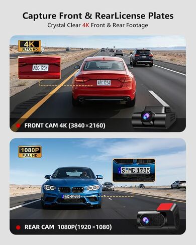 4K Dash Cam Front and Rear, HDR Night Vision Dash Camera for Cars 64GB Card 5.8GHz WiFi6 up to 20MB/s APP Control Dash Cams Built-in GPS, G-Sensor, Loop Recording, 170°Wide Angle, 24H Parking Mode in Kuwait