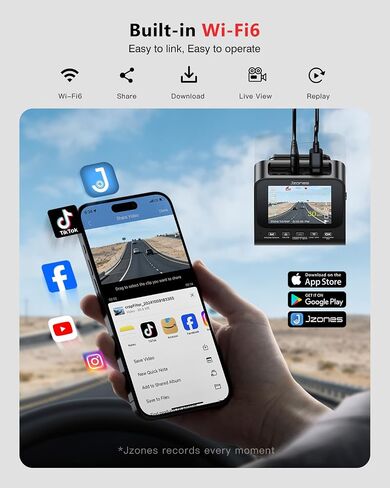 4K Dash Cam Front and Rear, HDR Night Vision Dash Camera for Cars 64GB Card 5.8GHz WiFi6 up to 20MB/s APP Control Dash Cams Built-in GPS, G-Sensor, Loop Recording, 170°Wide Angle, 24H Parking Mode in Kuwait
