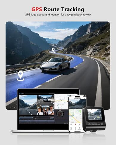 4K Dash Cam Front and Rear, HDR Night Vision Dash Camera for Cars 64GB Card 5.8GHz WiFi6 up to 20MB/s APP Control Dash Cams Built-in GPS, G-Sensor, Loop Recording, 170°Wide Angle, 24H Parking Mode in Kuwait