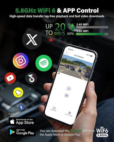 4K+2.5K+2.5K 3 Channel Dash Cam - Front/Rear/Inside - 5.8GHz WiFi 6 Dashcam with IR Night Vision, 64GB Card, 24H Parking Mode, G-Sensor - Car Dash Cam for Rideshare & Taxi in Kuwait