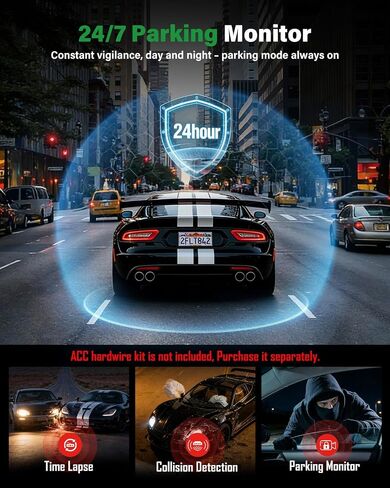 4K+2.5K+2.5K 3 Channel Dash Cam - Front/Rear/Inside - 5.8GHz WiFi 6 Dashcam with IR Night Vision, 64GB Card, 24H Parking Mode, G-Sensor - Car Dash Cam for Rideshare & Taxi in Kuwait