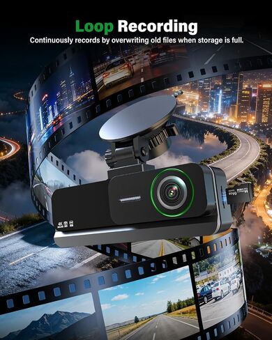 4K+2.5K+2.5K 3 Channel Dash Cam - Front/Rear/Inside - 5.8GHz WiFi 6 Dashcam with IR Night Vision, 64GB Card, 24H Parking Mode, G-Sensor - Car Dash Cam for Rideshare & Taxi in Kuwait