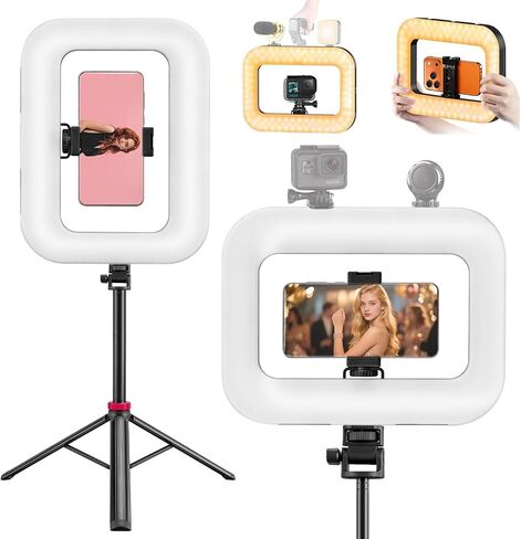 20W Ring Video Light with 8000mAh Built‑in Battery & 80inch Tripod 3H Max Brightness Portable Handheld Phone Fill Light Expandable for Mic & Camera Kit Easy Shooting for Vlogging Selfie Live Stream in Kuwait