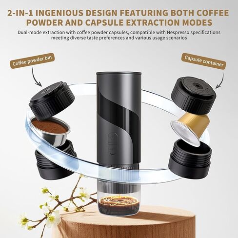Portable Coffee Machine Set，Rechargeable Manual Coffee Grinder & Electric Milk Frother All in 1 Mini Travel Coffee Maker Set for Camping, Electric Coffee Maker, Compatible with Coffee Grounds&Capsules in Kuwait