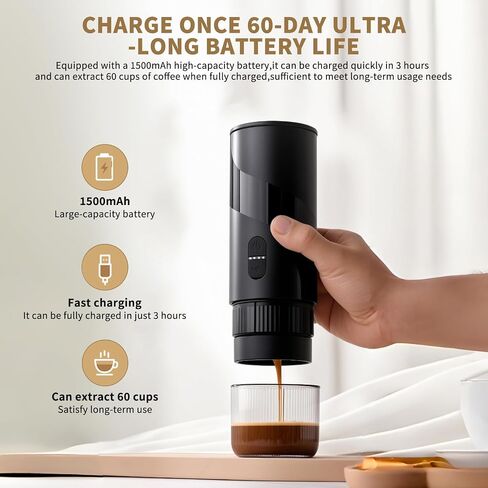 Portable Coffee Machine Set，Rechargeable Manual Coffee Grinder & Electric Milk Frother All in 1 Mini Travel Coffee Maker Set for Camping, Electric Coffee Maker, Compatible with Coffee Grounds&Capsules in Kuwait