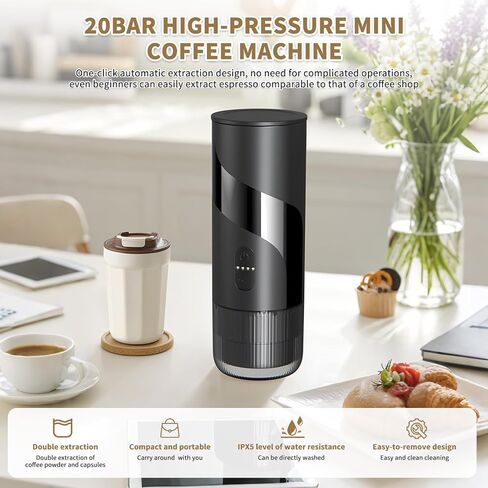 Portable Coffee Machine Set，Rechargeable Manual Coffee Grinder & Electric Milk Frother All in 1 Mini Travel Coffee Maker Set for Camping, Electric Coffee Maker, Compatible with Coffee Grounds&Capsules in Kuwait