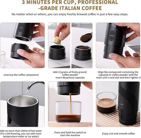 Portable Coffee Machine Set，Rechargeable Manual Coffee Grinder & Electric Milk Frother All in 1 Mini Travel Coffee Maker Set for Camping, Electric Coffee Maker, Compatible with Coffee Grounds&Capsules in Kuwait