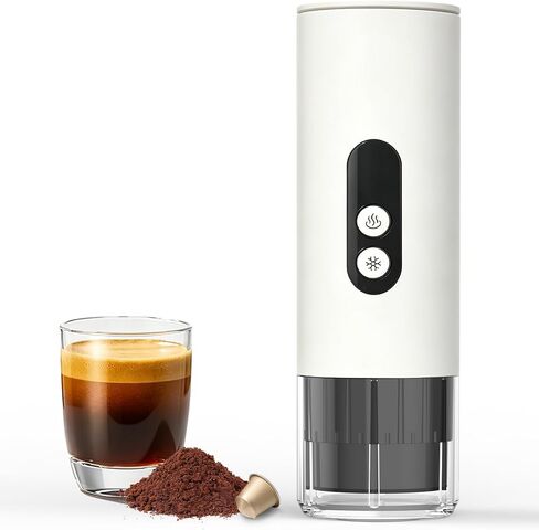 Electactic Portable Coffee Maker with Self-Heating, Small Camping Coffee Maker for Travel with 9000mAh Battery, Travel Coffee Maker for Ground Coffee & Nespresso Pods, White in Kuwait