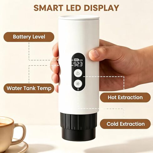 Electactic Portable Coffee Maker with Self-Heating, Small Camping Coffee Maker for Travel with 9000mAh Battery, Travel Coffee Maker for Ground Coffee & Nespresso Pods, White in Kuwait