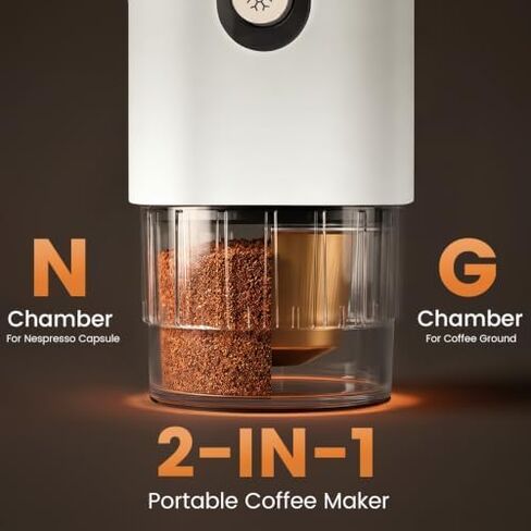 Electactic Portable Coffee Maker with Self-Heating, Small Camping Coffee Maker for Travel with 9000mAh Battery, Travel Coffee Maker for Ground Coffee & Nespresso Pods, White in Kuwait