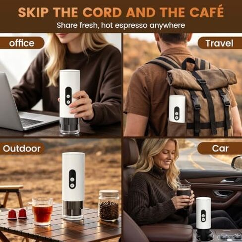 Electactic Portable Coffee Maker with Self-Heating, Small Camping Coffee Maker for Travel with 9000mAh Battery, Travel Coffee Maker for Ground Coffee & Nespresso Pods, White in Kuwait
