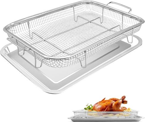 Air Fryer Basket for Oven,2 Pieces 12.2'' x 8.74'' Non-stick Steel Mesh Grill Basket Air Fryer Baking Tray Accessories Rack Roasting Basket for Convection Oven with Air Fryer, Dishwasher Safe in Kuwait