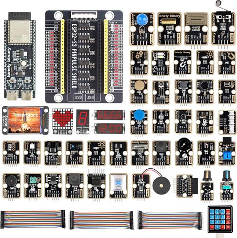 Lonely Binary Complete ESP32-S3 STEM Learning Kit - 46-Piece Sensor Module Set + ESP32-S3 N16R8 Dev Board with PinPulse Shield + 120pcs Jumper Wires from Day One for Arduino ID in Kuwait