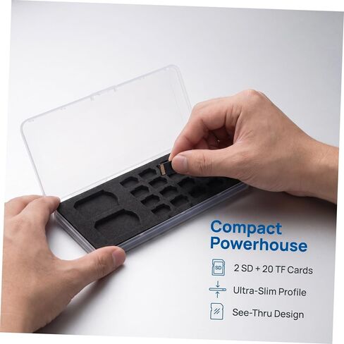 BESPORTBLE Memory Card Storage Box Holder Case for 20 and Standard Memory Cards with Protective Plastic and Sponge Interior, Ultraslim Portable Organizer for Travel and Professional Use in Kuwait
