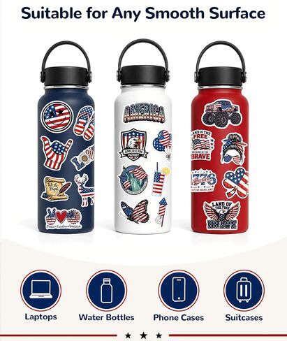 Aowplc Patriotic Stickers Pack – 200 PCS Waterproof Vinyl USA Die Cut Stickers – American Flag & Patriotic Designs for 4th of July, Memorial Day & Veterans Day in Kuwait