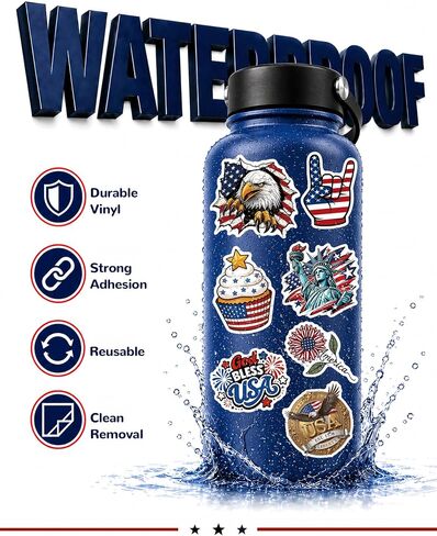 Aowplc Patriotic Stickers Pack – 200 PCS Waterproof Vinyl USA Die Cut Stickers – American Flag & Patriotic Designs for 4th of July, Memorial Day & Veterans Day in Kuwait