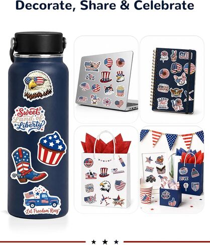 Aowplc Patriotic Stickers Pack – 200 PCS Waterproof Vinyl USA Die Cut Stickers – American Flag & Patriotic Designs for 4th of July, Memorial Day & Veterans Day in Kuwait