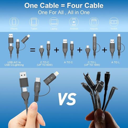 60W USB C to Lightning Cable Fast Charging Cable Supports Apple CarPlay & Android Auto,4-in-1 Coiled iPhone 16 CarPlay Cable for Car, [2Pack 4FT] Coided Lightning Cable for iPhone 16/15/14/13/Samsung in Kuwait
