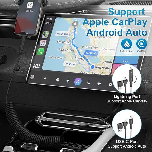 60W USB C to Lightning Cable Fast Charging Cable Supports Apple CarPlay & Android Auto,4-in-1 Coiled iPhone 16 CarPlay Cable for Car, [2Pack 4FT] Coided Lightning Cable for iPhone 16/15/14/13/Samsung in Kuwait