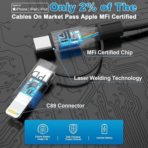 60W USB C to Lightning Cable Fast Charging Cable Supports Apple CarPlay & Android Auto,4-in-1 Coiled iPhone 16 CarPlay Cable for Car, [2Pack 4FT] Coided Lightning Cable for iPhone 16/15/14/13/Samsung in Kuwait