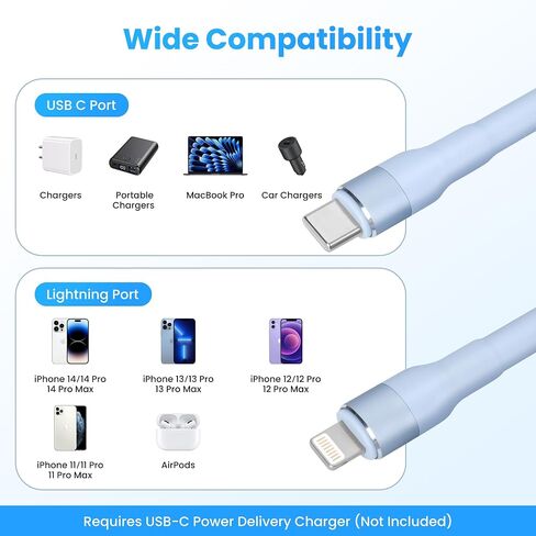 USB C to Lightning Cable 10FT/3M [Apple MFi Certified] for iPhone Charger Fast Charging Lightning Cable Charger Cord Compatible with iPhone 14/13/12/11 Pro Max/XS MAX/XR/XS/X/8/7 Plus iPad AirPods in Kuwait