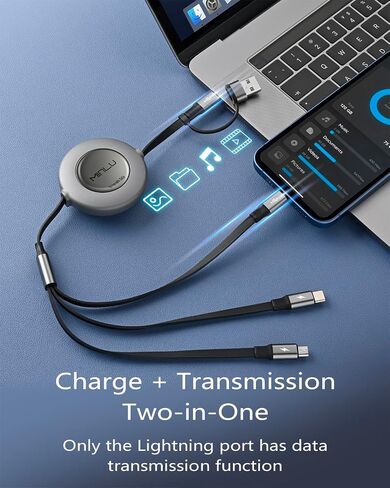 Minlu 3 in 2 Multi Charging Cable, 4Ft Retractable Chargers for All Devices,Multiple USBC Charger Cable Adapter with USB A/C to Lightning/USB C/Micro USB Port for iPhone 17/16/15/14/Samsung/PS in Kuwait