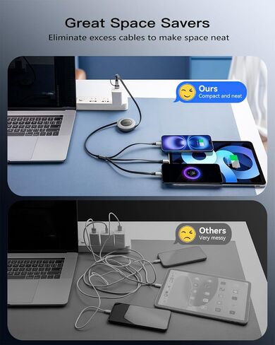 Minlu 3 in 2 Multi Charging Cable, 4Ft Retractable Chargers for All Devices,Multiple USBC Charger Cable Adapter with USB A/C to Lightning/USB C/Micro USB Port for iPhone 17/16/15/14/Samsung/PS in Kuwait