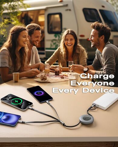 Minlu 3 in 2 Multi Charging Cable, 4Ft Retractable Chargers for All Devices,Multiple USBC Charger Cable Adapter with USB A/C to Lightning/USB C/Micro USB Port for iPhone 17/16/15/14/Samsung/PS in Kuwait