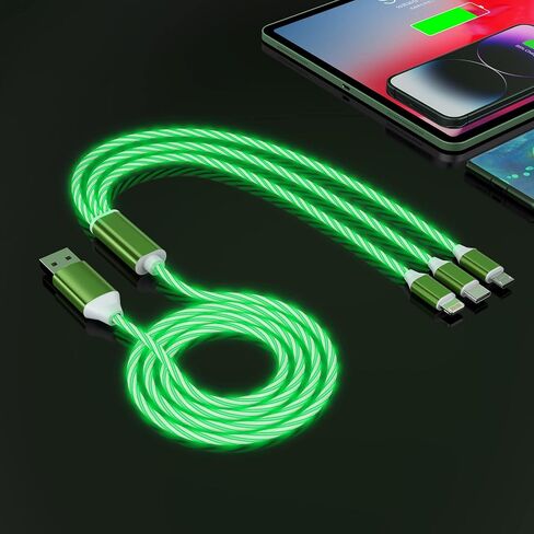 3-in-1 Multi USB Universal Flowing LED Light Up Phone Charge Cable， Lightning+Type C+Micro USB Glowing Charger Connector Cord for iPhone 14/13/12 Pro Max/XR/XS/8 7/SE,iPad/LG/Samsung/Pixel(4FT Green) in Kuwait