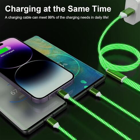 3-in-1 Multi USB Universal Flowing LED Light Up Phone Charge Cable， Lightning+Type C+Micro USB Glowing Charger Connector Cord for iPhone 14/13/12 Pro Max/XR/XS/8 7/SE,iPad/LG/Samsung/Pixel(4FT Green) in Kuwait