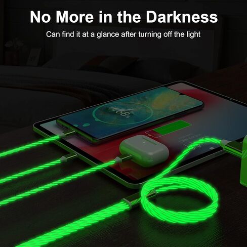 3-in-1 Multi USB Universal Flowing LED Light Up Phone Charge Cable， Lightning+Type C+Micro USB Glowing Charger Connector Cord for iPhone 14/13/12 Pro Max/XR/XS/8 7/SE,iPad/LG/Samsung/Pixel(4FT Green) in Kuwait