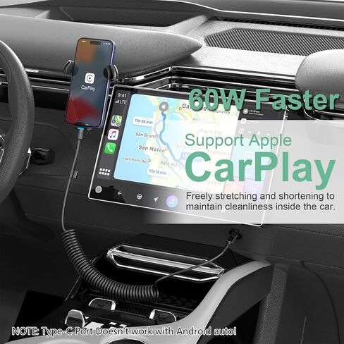 2Pack CarPlay USB-C to Lightning iPhone USB Coiled Charger Cable for Car,4Ft Apple Short Charging Cord Sync Data Retractable Charger Connector for iPhone14/13/12/11 SE/Xr/iPad[MFi Certified]-Black in Kuwait