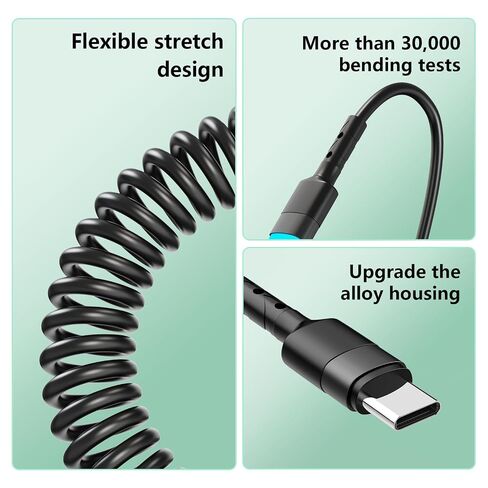 2Pack CarPlay USB-C to Lightning iPhone USB Coiled Charger Cable for Car,4Ft Apple Short Charging Cord Sync Data Retractable Charger Connector for iPhone14/13/12/11 SE/Xr/iPad[MFi Certified]-Black in Kuwait