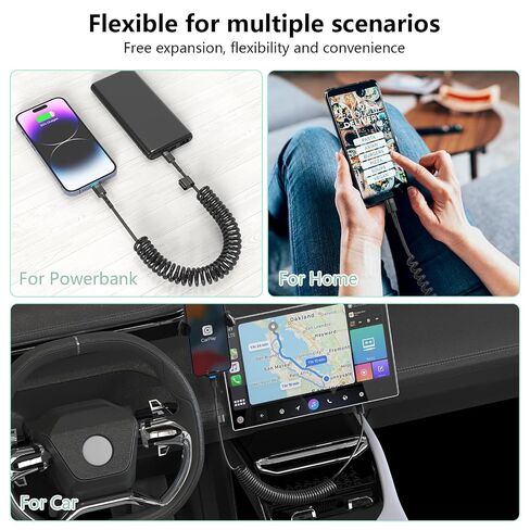 2Pack CarPlay USB-C to Lightning iPhone USB Coiled Charger Cable for Car,4Ft Apple Short Charging Cord Sync Data Retractable Charger Connector for iPhone14/13/12/11 SE/Xr/iPad[MFi Certified]-Black in Kuwait