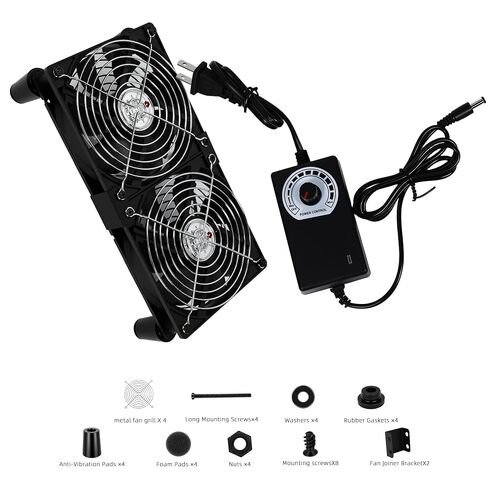 2 Pack 120mm Cabinet Cooling Fan, 166 CFM High Airflow Hydraulic Quiet Fan with Variable Speed Controller, AC 100-240V Plug & Play for Server Rack, Cabinet, NAS, Router, Greenhouse in Kuwait