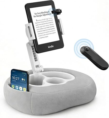 Kindle Pillow Stand with Wireless Page Turner, Kindle Holder for Bed with Storage Tray, Adjustable Tablet Pillow Stand for Hands-Free Reading, Fits Kindle & Tablets 4.7–11", Reading Accessories Gift in Saudi Arabia