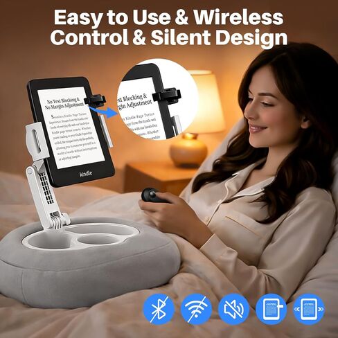 Kindle Pillow Stand with Wireless Page Turner, Kindle Holder for Bed with Storage Tray, Adjustable Tablet Pillow Stand for Hands-Free Reading, Fits Kindle & Tablets 4.7–11", Reading Accessories Gift in Saudi Arabia