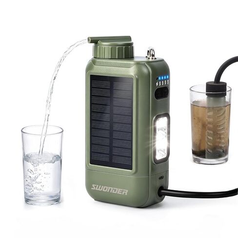 Swonder Portable Electric Water Filter – 0.01 Micron Camping Water Purifier with Solar & 5200mAh Battery, 4-Stage Filtration System for Hiking, Emergency, Survival in Kuwait