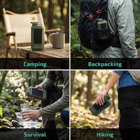 Swonder Portable Electric Water Filter – 0.01 Micron Camping Water Purifier with Solar & 5200mAh Battery, 4-Stage Filtration System for Hiking, Emergency, Survival in Kuwait