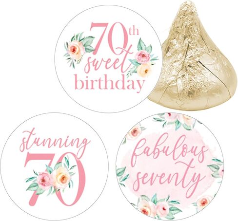Pink Floral 70th Birthday Kiss Stickers, 180 Count, 3 Designs in Saudi Arabia