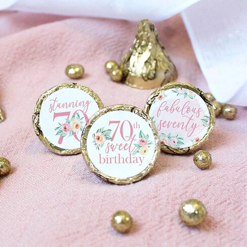 Pink Floral 70th Birthday Kiss Stickers, 180 Count, 3 Designs in Saudi Arabia