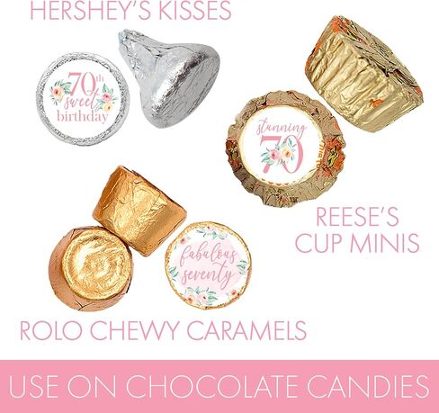 Pink Floral 70th Birthday Kiss Stickers, 180 Count, 3 Designs in Saudi Arabia