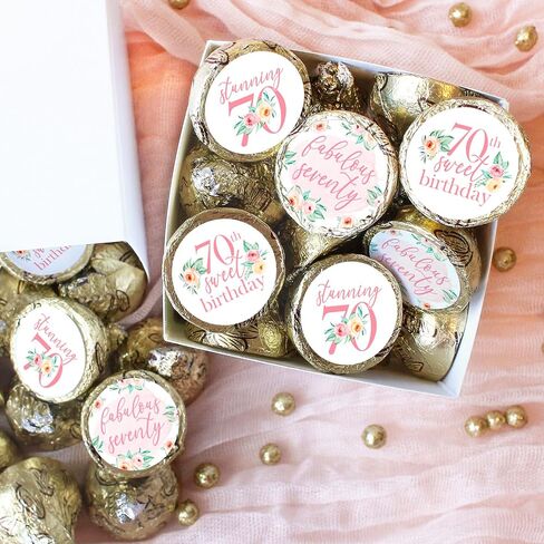 Pink Floral 70th Birthday Kiss Stickers, 180 Count, 3 Designs in Saudi Arabia