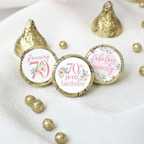 Pink Floral 70th Birthday Kiss Stickers, 180 Count, 3 Designs in Saudi Arabia