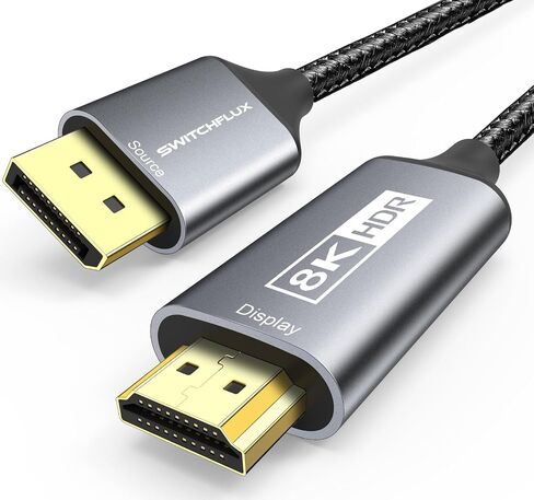 DisplayPort 1.4 to HDMI 2.1 Cable (8K@60Hz,4K@120Hz,2K@144Hz) 3ft Uni-Directional DP (Source) to HDMI (Display) Braided Cord Supports HDCP 2.3 HDR10 Display Port for AMD, NVIDIA, and PC in Kuwait