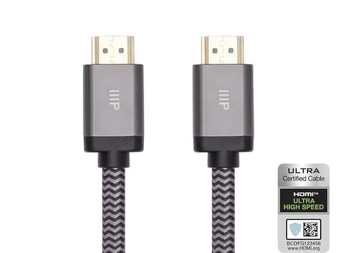 Monoprice 8K Certified Braided Ultra High Speed HDMI 2.1 Cable - 8K@60Hz, 48Gbps, CL2 Rated, 24AWG, 25 Feet, Black in Kuwait
