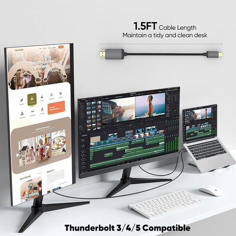 1.5FT Short 4K USB C to HDMI Cable, Slim Thunderbolt 5/4/3 Type-C to HDMI in Kuwait